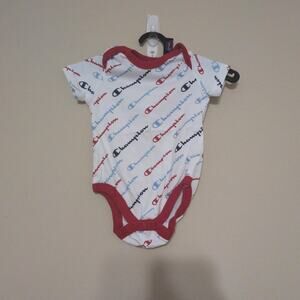 Champion Baby Bodysuit With Champion Logo Print In Red And Blue